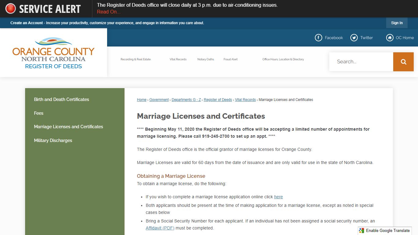 Marriage Licenses and Certificates | Orange County, NC